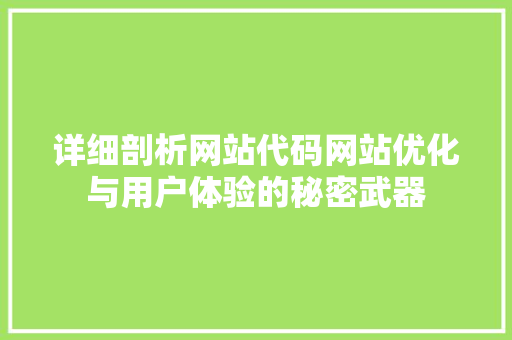 详细剖析网站代码网站优化与用户体验的秘密武器