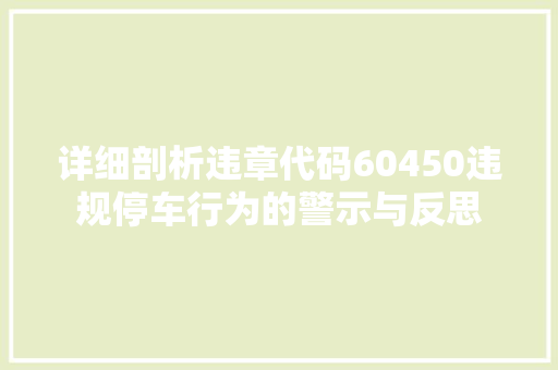 详细剖析违章代码60450违规停车行为的警示与反思 百度SEO