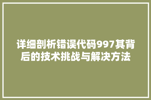 详细剖析错误代码997其背后的技术挑战与解决方法 神马SEO