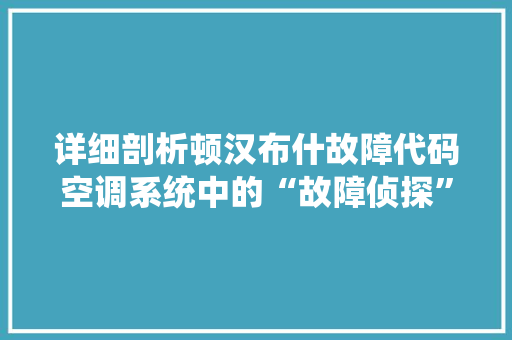 详细剖析顿汉布什故障代码空调系统中的“故障侦探”