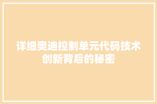 详细奥迪控制单元代码技术创新背后的秘密 必应SEO