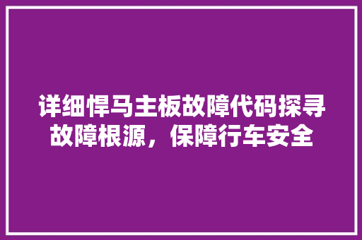 详细悍马主板故障代码探寻故障根源，保障行车安全