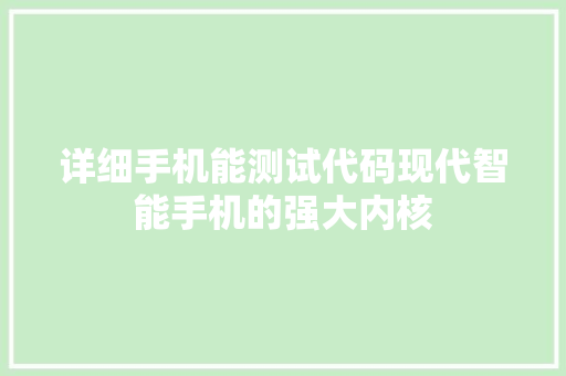 详细手机能测试代码现代智能手机的强大内核