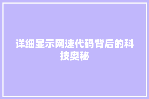 详细显示网速代码背后的科技奥秘 网站建设公司