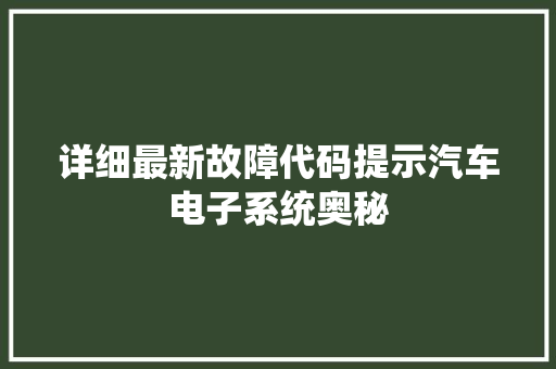 详细最新故障代码提示汽车电子系统奥秘 百度SEO