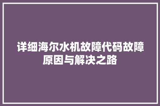 详细海尔水机故障代码故障原因与解决之路 网站建设公司