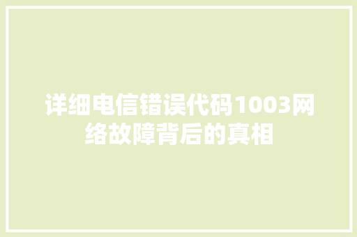 详细电信错误代码1003网络故障背后的真相 必应SEO