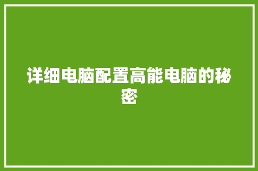 详细电脑配置高能电脑的秘密 必应SEO