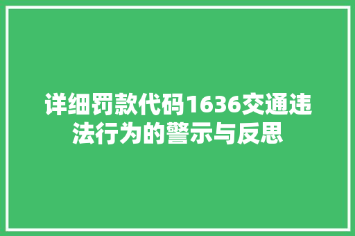 详细罚款代码1636交通违法行为的警示与反思 搜狗SEO