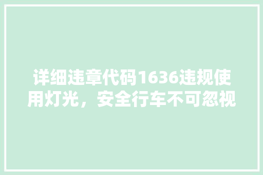 详细违章代码1636违规使用灯光，安全行车不可忽视 神马SEO