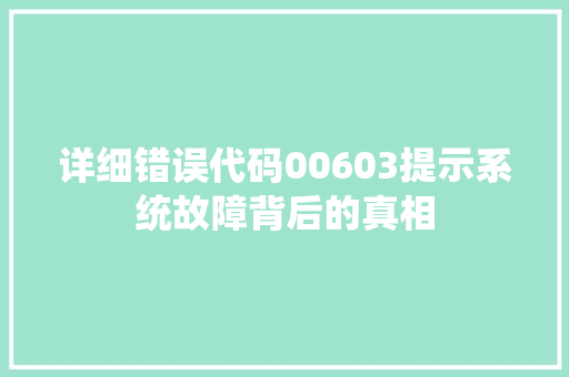 详细错误代码00603提示系统故障背后的真相 神马SEO
