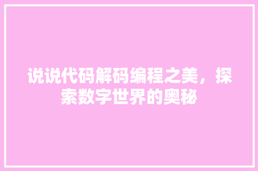 说说代码解码编程之美，探索数字世界的奥秘 必应SEO