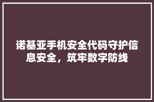 诺基亚手机安全代码守护信息安全，筑牢数字防线 SEO关键词