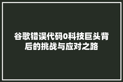 谷歌错误代码0科技巨头背后的挑战与应对之路 百度SEO