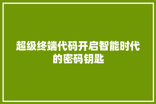 超级终端代码开启智能时代的密码钥匙 必应SEO