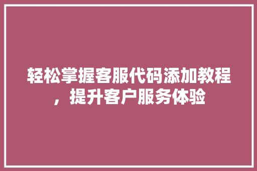 轻松掌握客服代码添加教程，提升客户服务体验 搜狗SEO