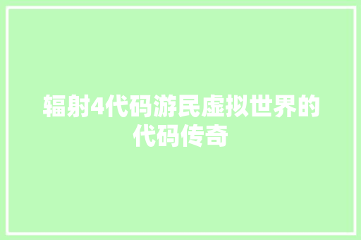 辐射4代码游民虚拟世界的代码传奇 SEO关键词