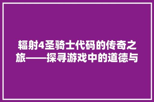 辐射4圣骑士代码的传奇之旅——探寻游戏中的道德与信仰 百度SEO