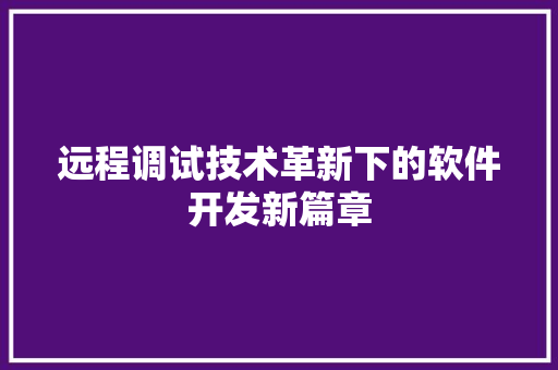 远程调试技术革新下的软件开发新篇章 网站建设公司