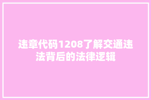 违章代码1208了解交通违法背后的法律逻辑 神马SEO