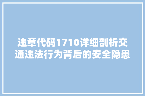 违章代码1710详细剖析交通违法行为背后的安全隐患 百度SEO