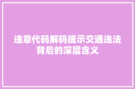 违章代码解码提示交通违法背后的深层含义 搜狗SEO