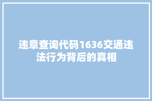 违章查询代码1636交通违法行为背后的真相 神马SEO
