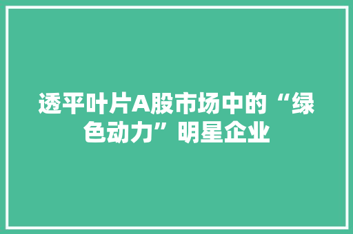 透平叶片A股市场中的“绿色动力”明星企业 SEO关键词