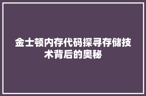 金士顿内存代码探寻存储技术背后的奥秘 网站建设公司