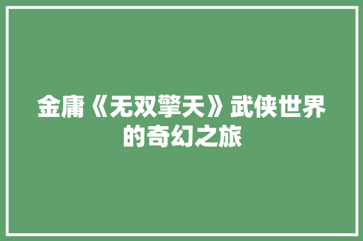 金庸《无双擎天》武侠世界的奇幻之旅 网站建设公司