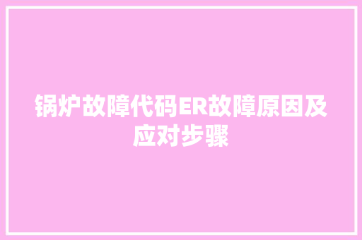 锅炉故障代码ER故障原因及应对步骤