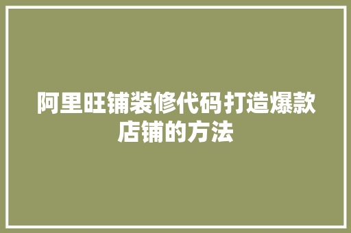 阿里旺铺装修代码打造爆款店铺的方法