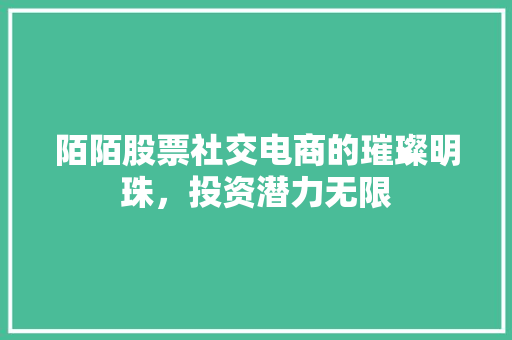 陌陌股票社交电商的璀璨明珠，投资潜力无限 SEO关键词