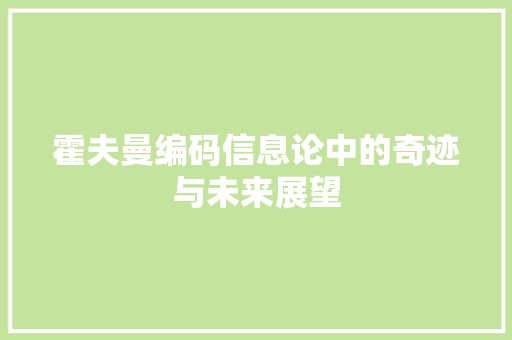 霍夫曼编码信息论中的奇迹与未来展望 网站建设公司