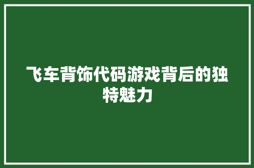 飞车背饰代码游戏背后的独特魅力 搜狗SEO