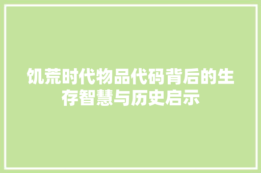 饥荒时代物品代码背后的生存智慧与历史启示 网站建设公司