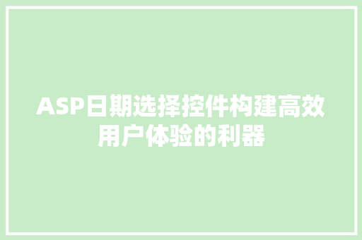 ASP日期选择控件构建高效用户体验的利器 神马SEO