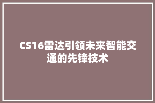 CS16雷达引领未来智能交通的先锋技术 必应SEO