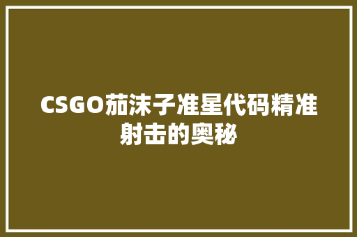 CSGO茄沫子准星代码精准射击的奥秘 搜狗SEO