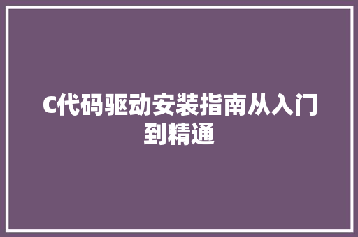 C代码驱动安装指南从入门到精通 必应SEO