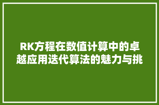 RK方程在数值计算中的卓越应用迭代算法的魅力与挑战 搜狗SEO