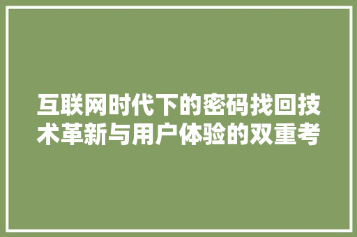 互联网时代下的密码找回技术革新与用户体验的双重考量 神马SEO