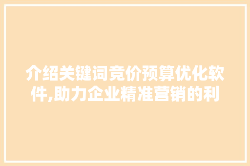 介绍关键词竞价预算优化软件,助力企业精准营销的利器 百度SEO