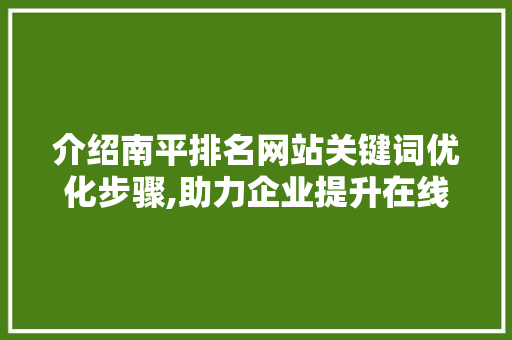 介绍南平排名网站关键词优化步骤,助力企业提升在线竞争力