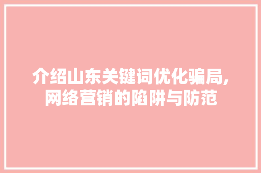 介绍山东关键词优化骗局,网络营销的陷阱与防范