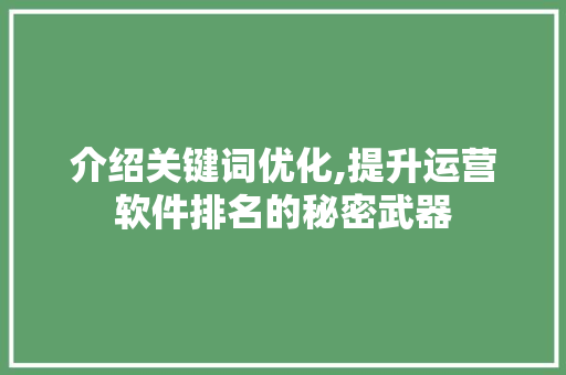 介绍关键词优化,提升运营软件排名的秘密武器 搜狗SEO