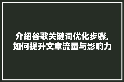 介绍谷歌关键词优化步骤,如何提升文章流量与影响力