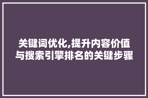 关键词优化,提升内容价值与搜索引擎排名的关键步骤 网站建设公司