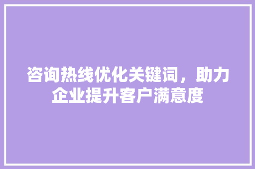 咨询热线优化关键词，助力企业提升客户满意度 网站建设公司