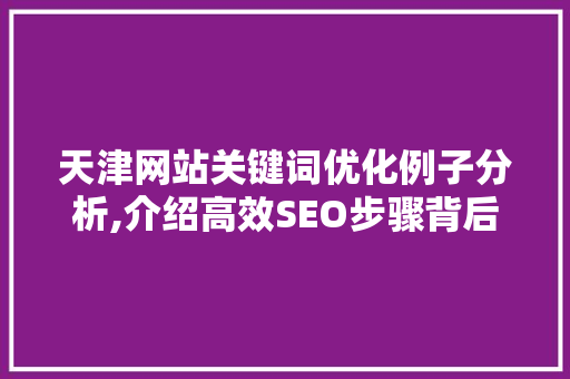 天津网站关键词优化例子分析,介绍高效SEO步骤背后的秘密 神马SEO